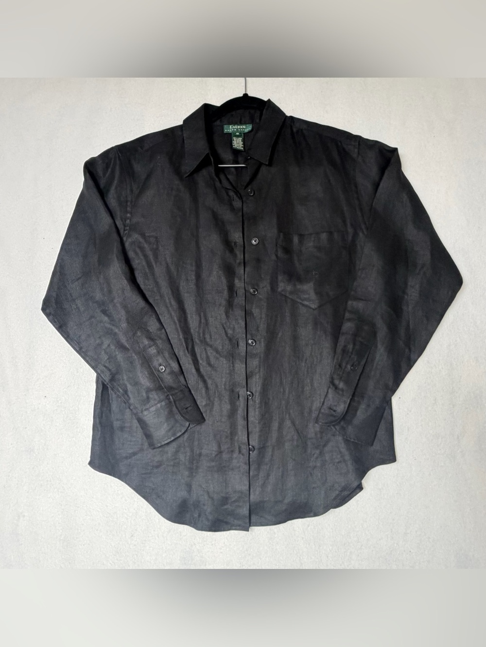 Vintage / Relaxed LRL 100% Linen Black Button Down Fits Women's 10 / Unisex